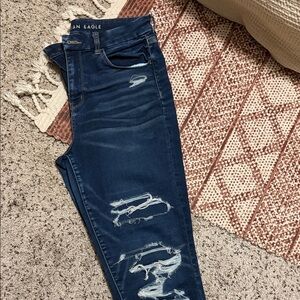 American Eagle Outfitters Women's Dark Blue Distressed Skinny Jeans